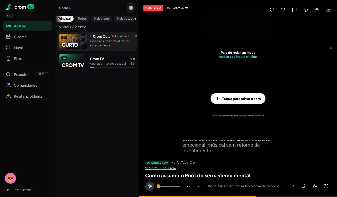 Tela do Ao Vivo da Crom TV
