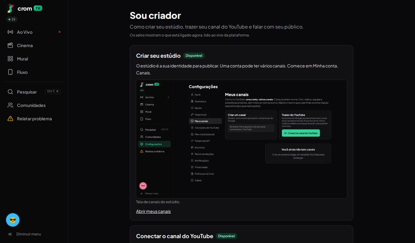 Página Sou criador